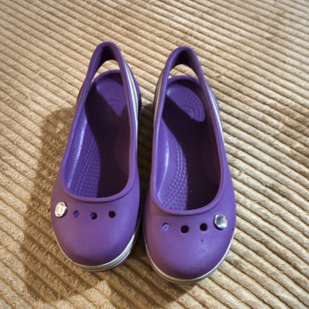 Crocs girls Purple Breathable Flat Gem Accent Slip On Shoes